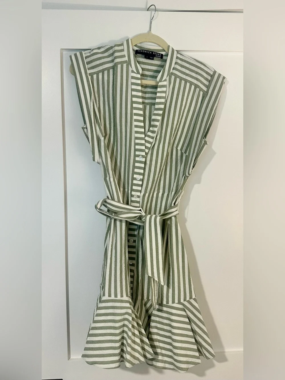 Veronica Beard Avella Dress in Dark Sage / White